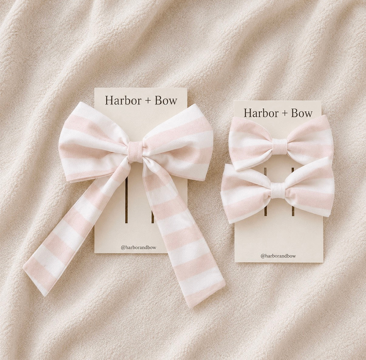 The Rosewater - Statement Bow (Blush & White Stripe)