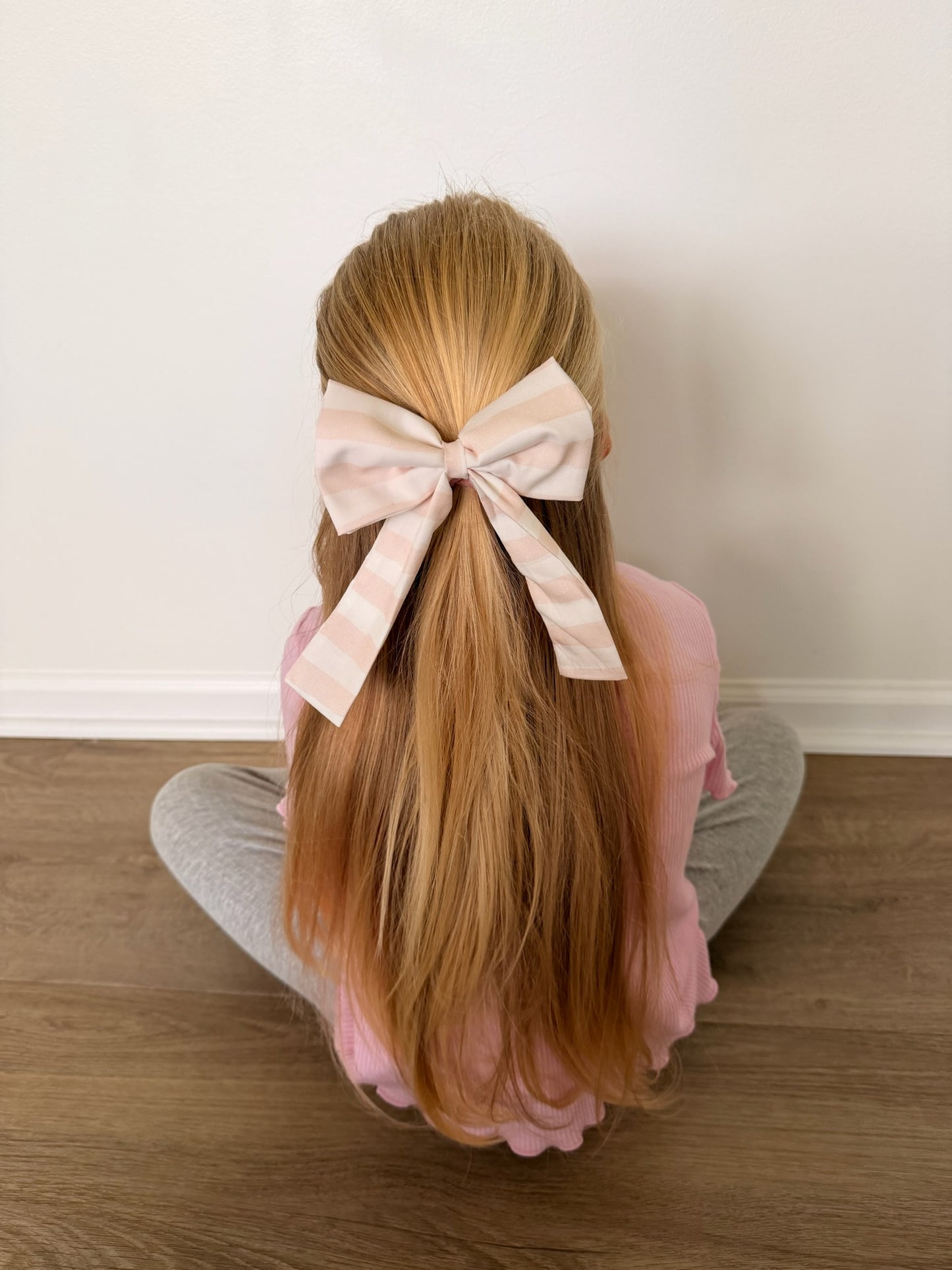 The Rosewater - Statement Bow (Blush & White Stripe)