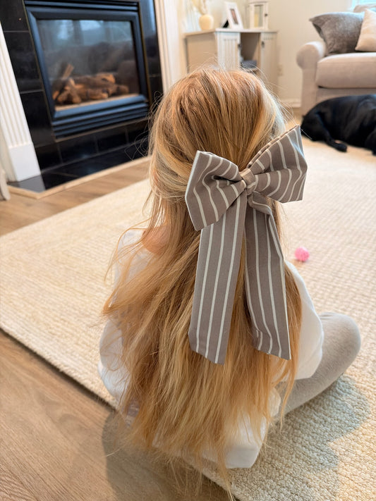 The Coastal - Statement Bow (Taupe Stripe)